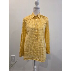J. Crew Gathered Popover Women's Size 2 Yellow White‎ Micro-Gingham Shirt